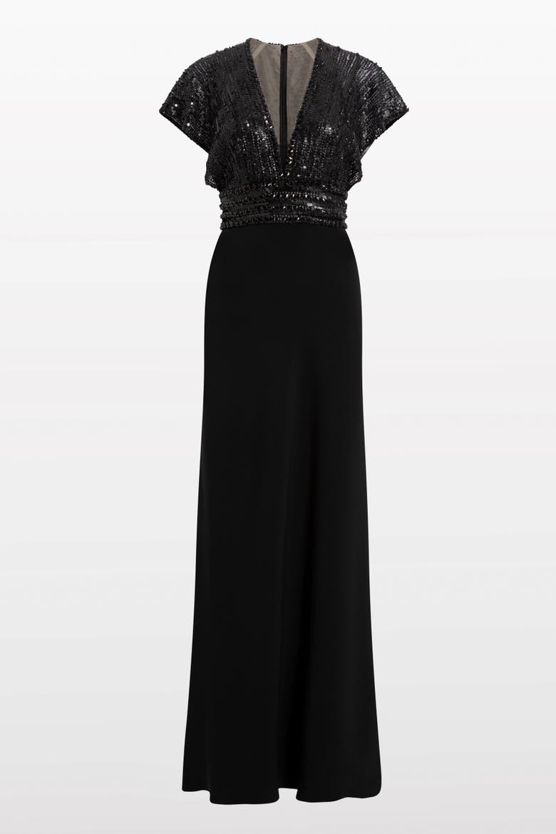Cary Sequin V-Neck Maxi Dress, Main, color, Liquorice