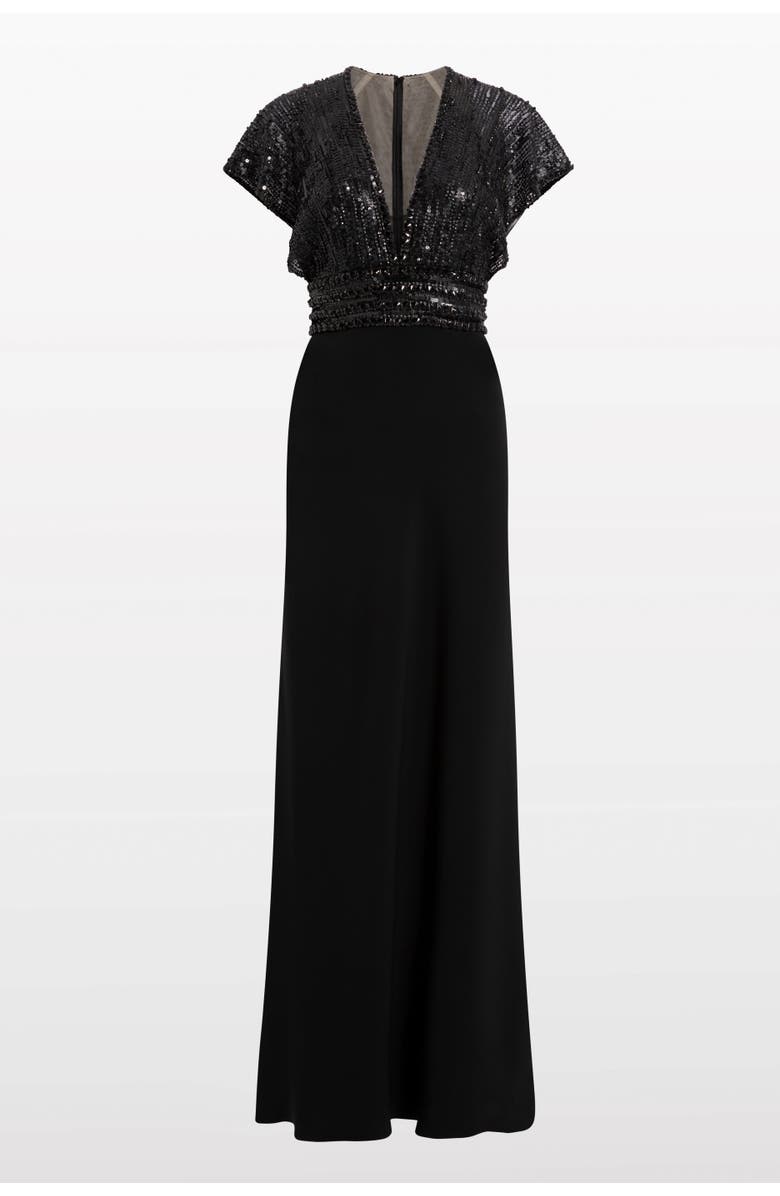 Jenny Packham Cary Sequin V-neck Maxi Dress, Main, color, Liquorice