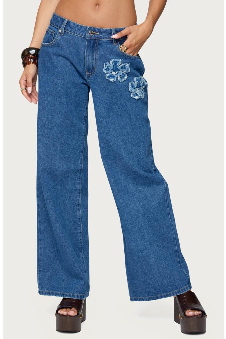 Flower Patch Low Rise Wide Leg Jeans, Main, color, BLUE
