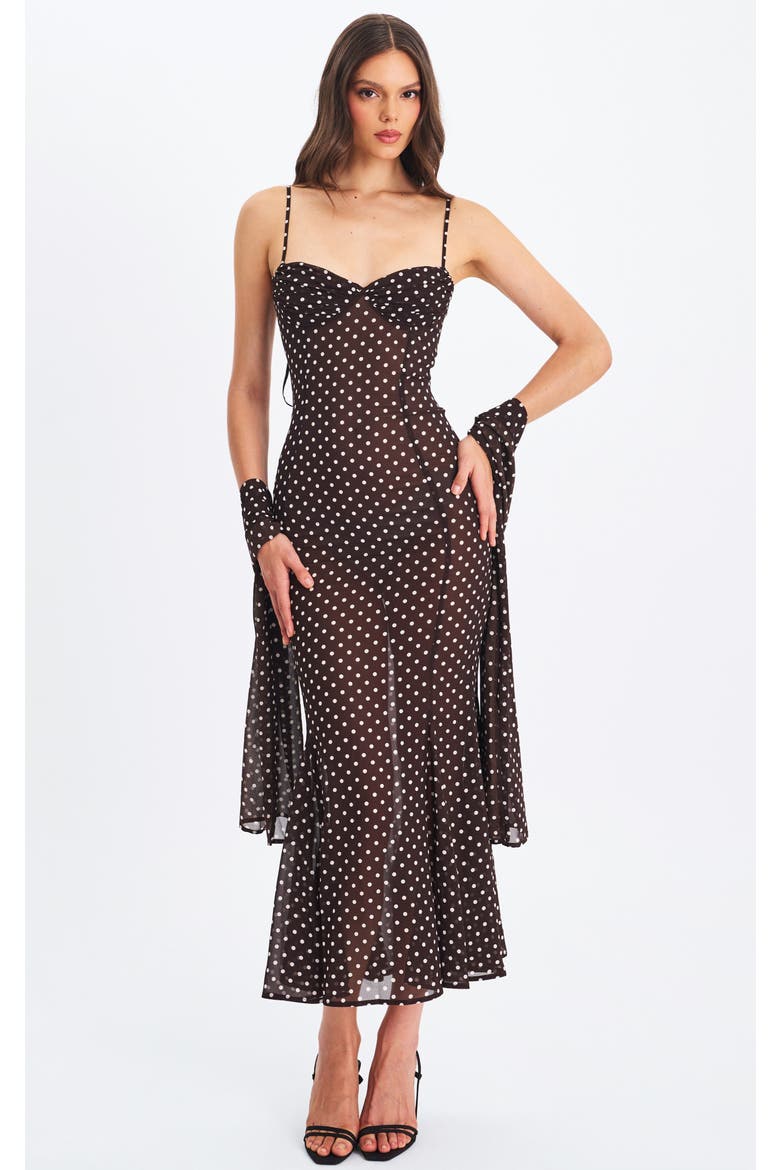 Yadira Polka Dot Chiffon Maxi Dress, Main, color, Brown polka dot