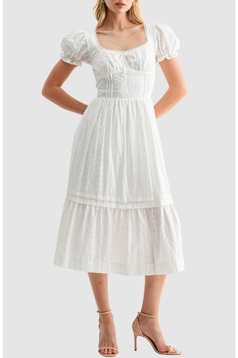 Pintuck Cotton Dobby Midi Dress, Main, color, WHITE