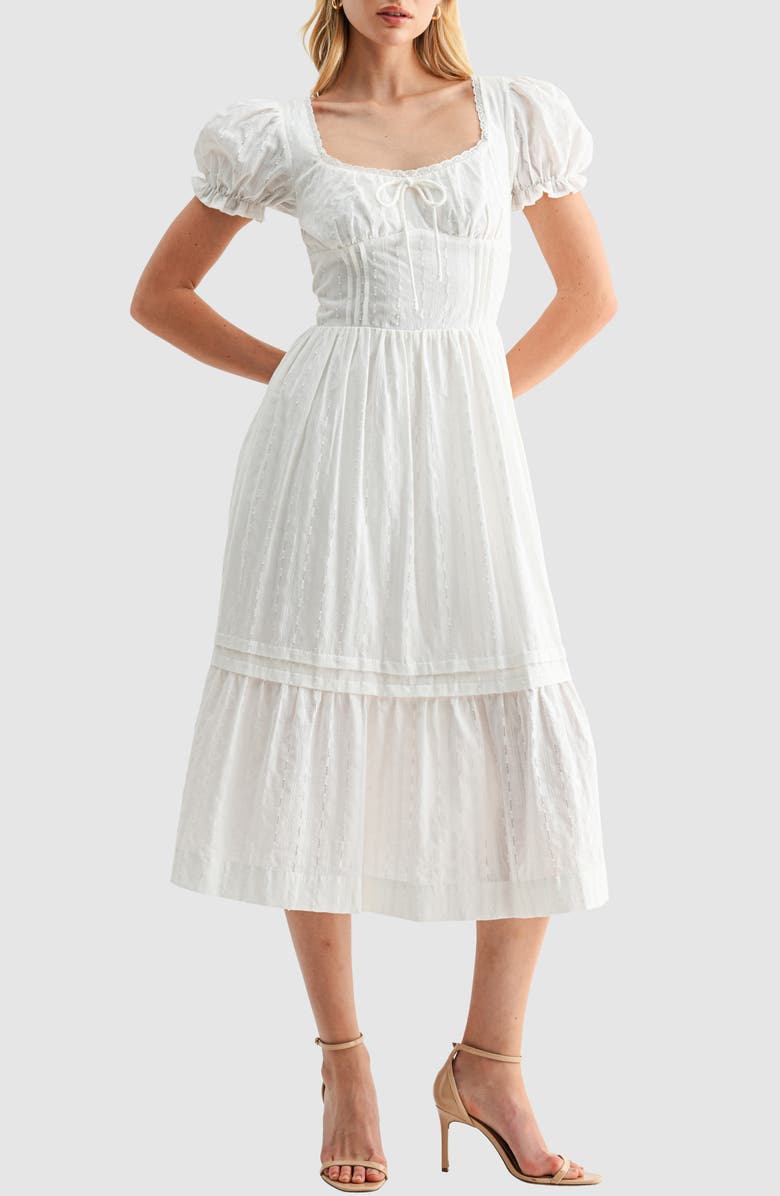 All in Favor Pintuck Cotton Dobby Midi Dress, Main, color, White