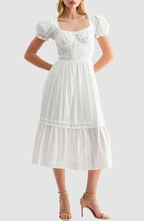 Pintuck Cotton Dobby Midi Dress