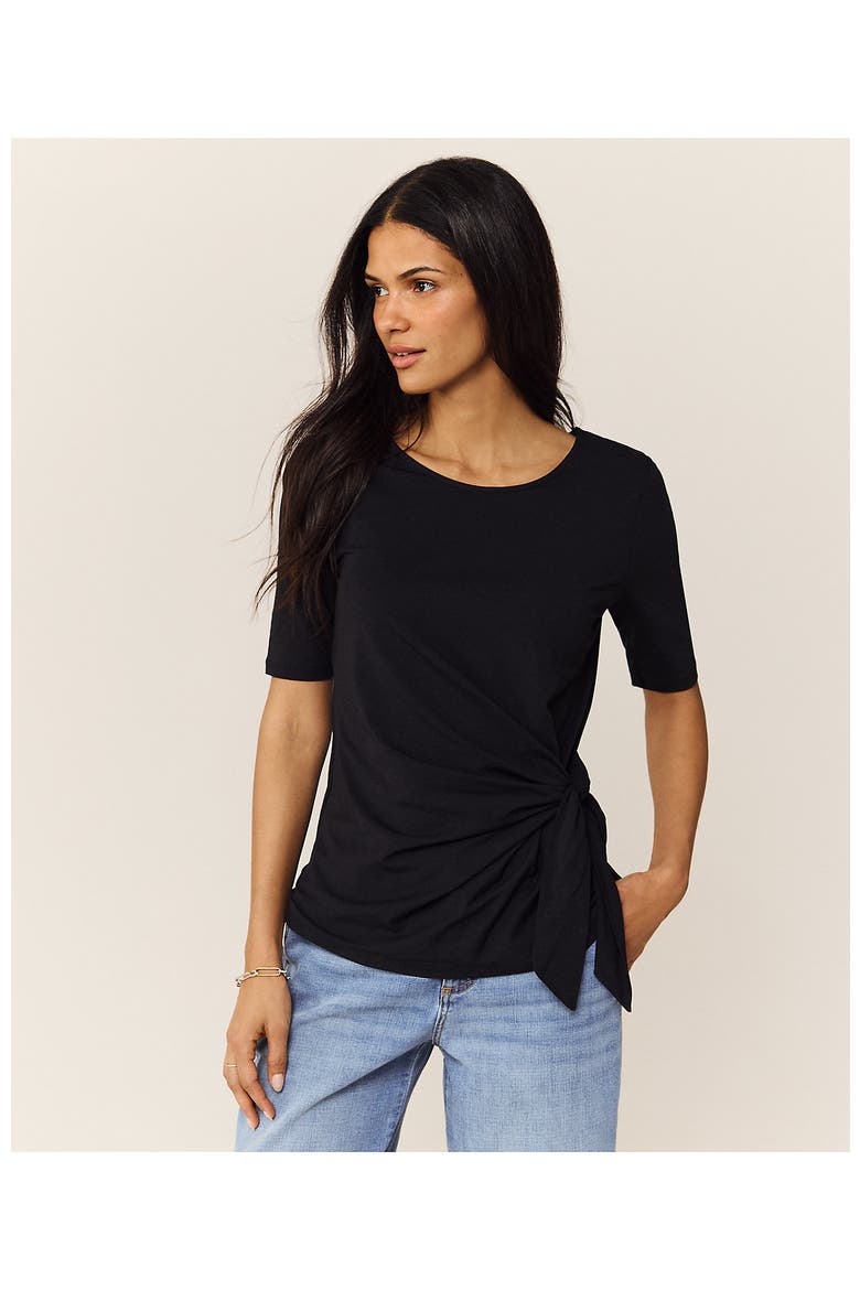 Lightweight Jersey Tie Front Top, Alternate, color, Black