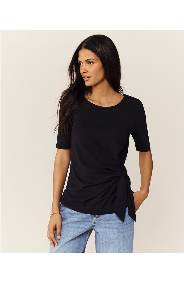 Lands' End Lightweight Jersey Tie Front Top, Alternate, color, Black
