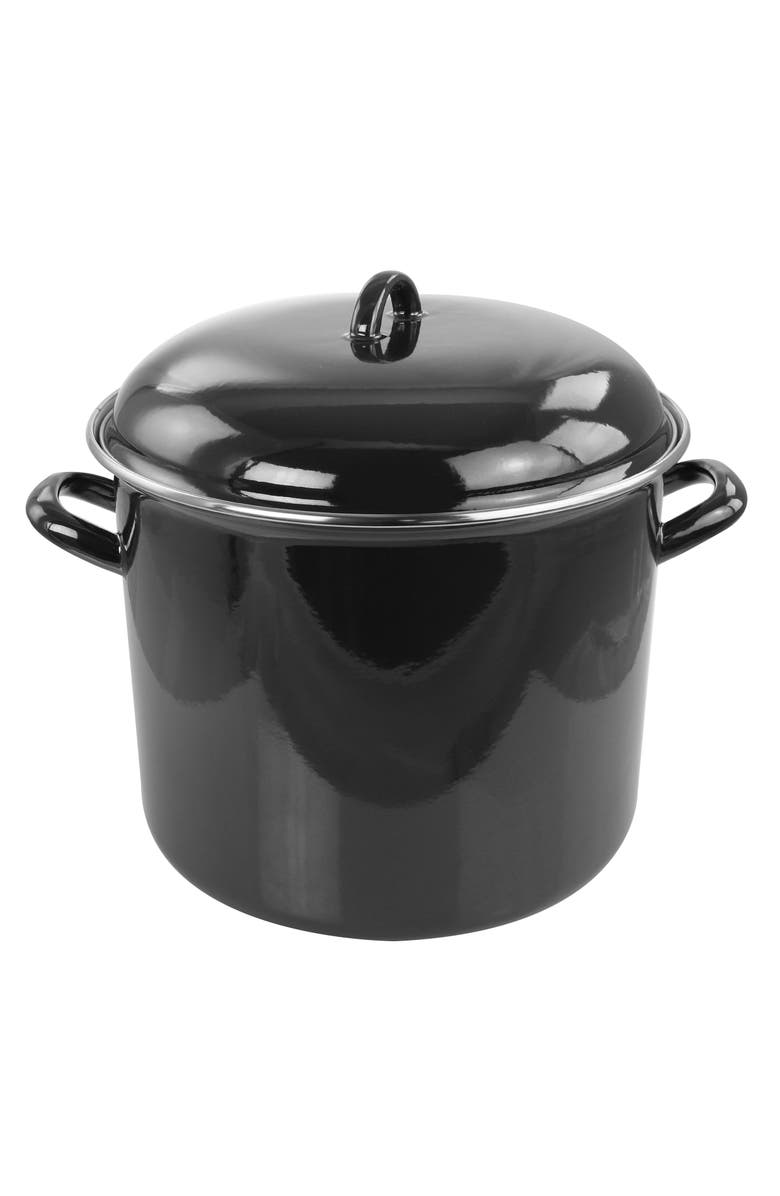 Gibson Home 12 Quart Enamel on Steel Stock Pot with Lid, Main, color, Black