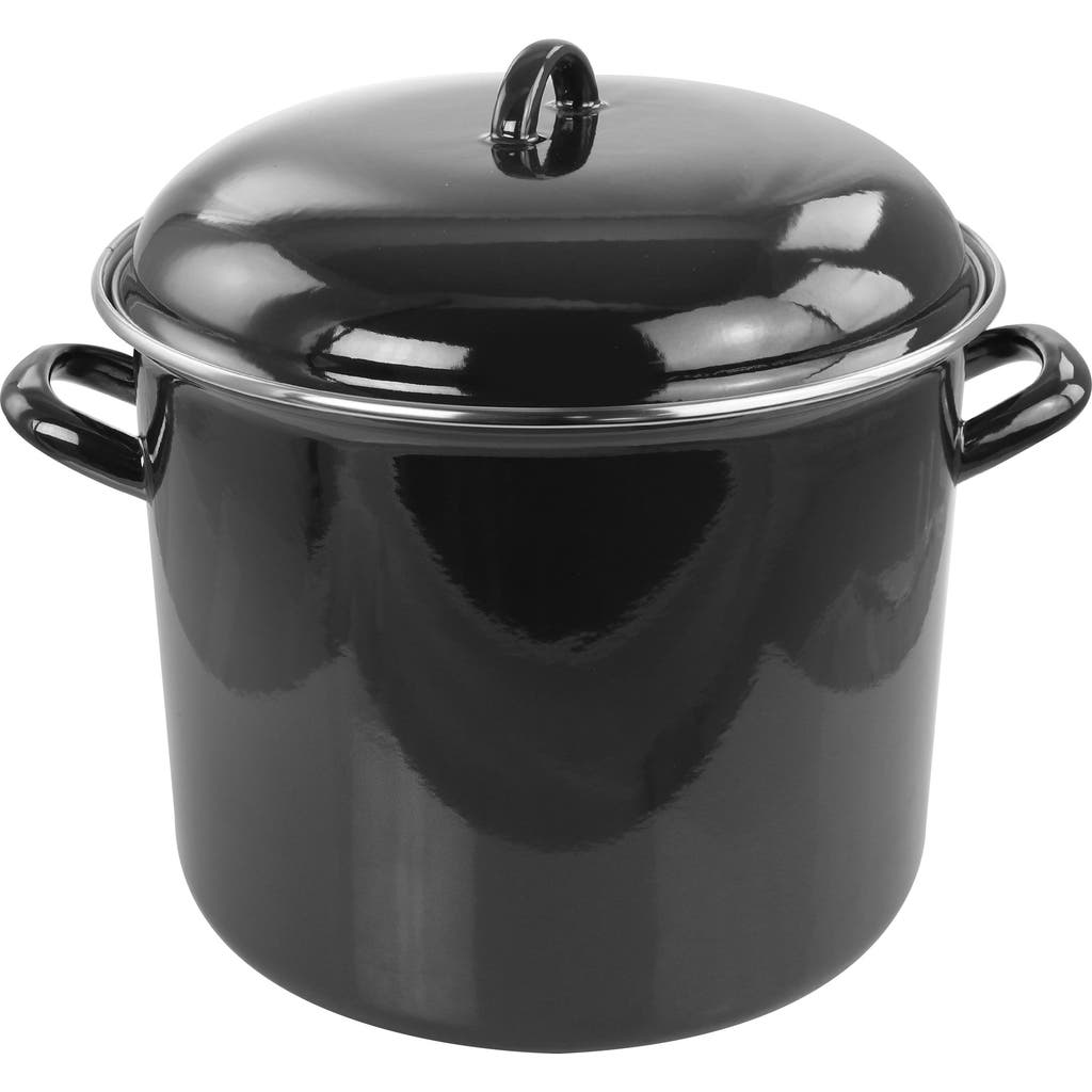 Gibson Home 12 Quart Enamel On Steel Stock Pot With Lid In Black