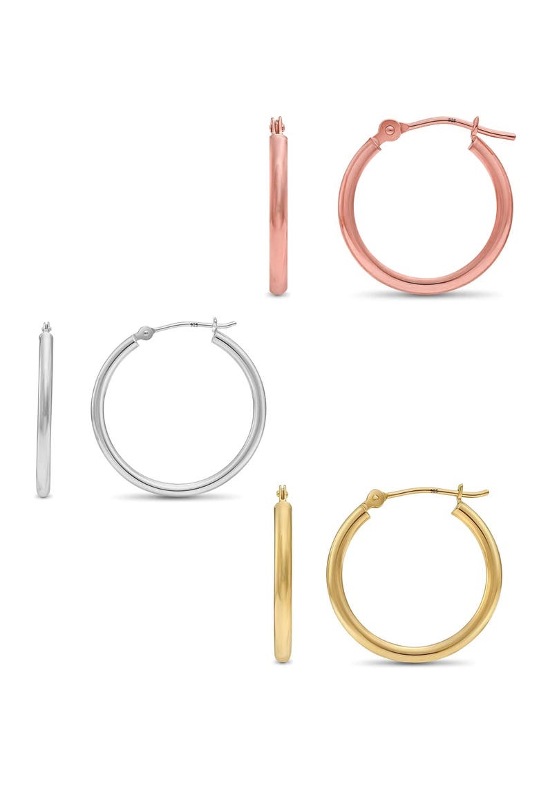 3 Pack Sterling Silver Hoop Earrings, Main, color, Silver/Gold/Copper