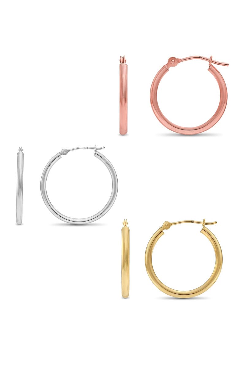 Donatello Gian 3 Pack Sterling Silver Hoop Earrings, Main, color, Silver/Gold/Copper