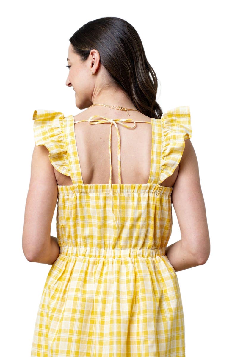 Hope & Henry Womens' Flutter Sleeve Sun Dress, Alternate, color, Yellow Plaid Linen