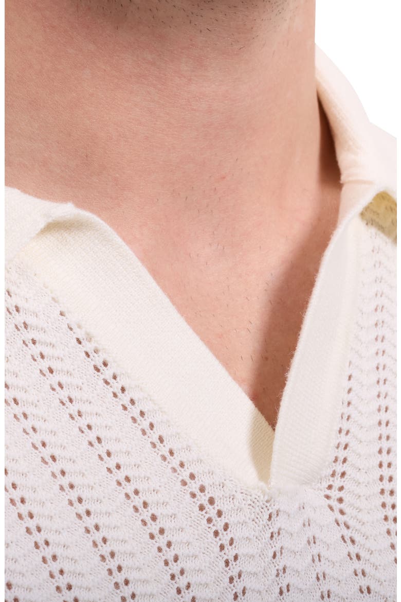 Pointelle Stitch Cotton & Silk Polo Sweater, Alternate, color, CHALK