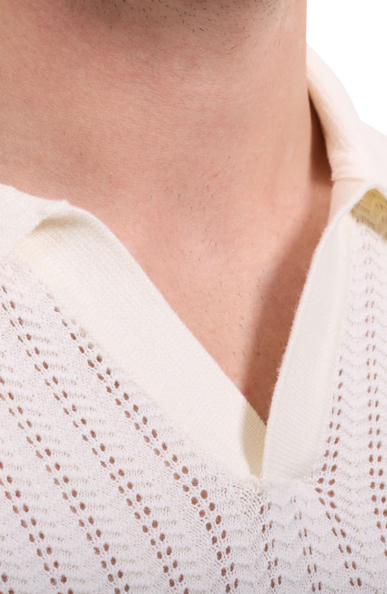 Bugatchi Pointelle Stitch Cotton & Silk Polo Sweater, Alternate, color, Chalk