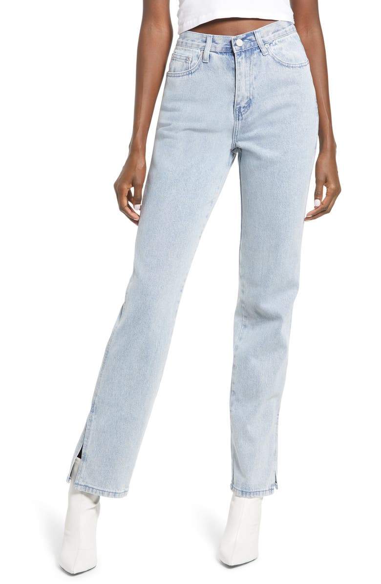 English Factory Kick Pleat Straight Leg Jeans, Main, color, 