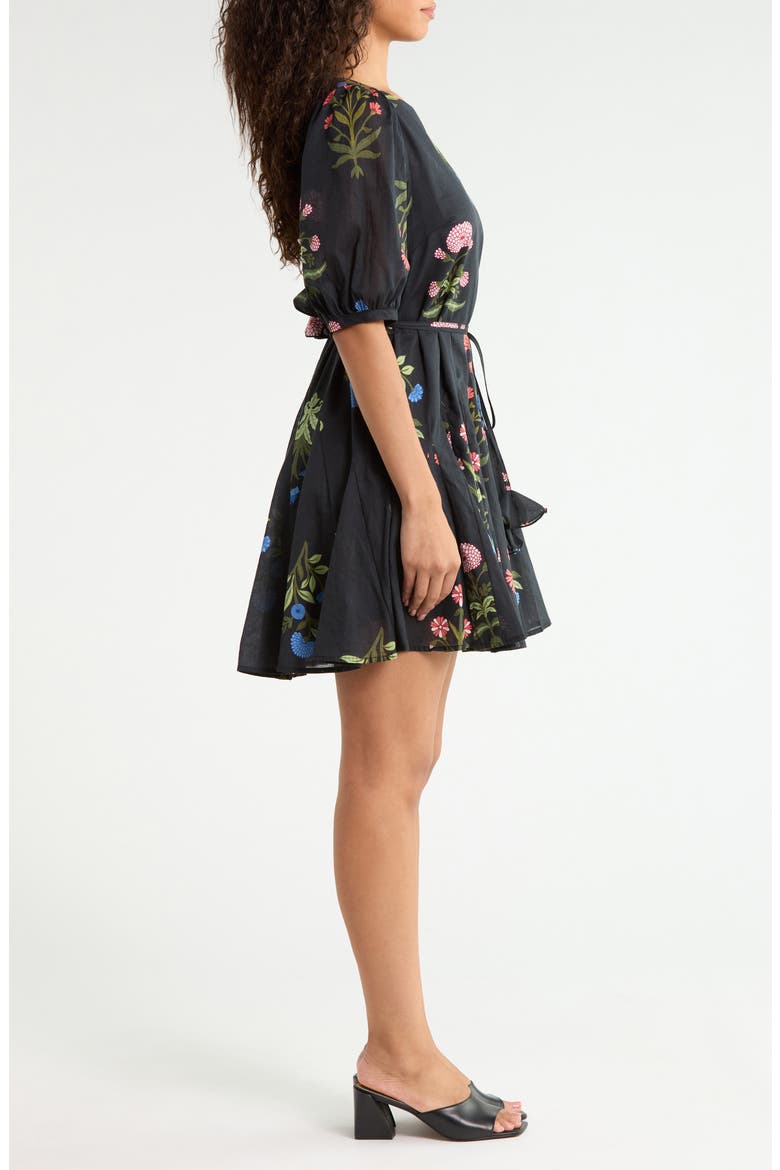 Deliah Floral Print Godet Minidress, Alternate, color, BLACK-FLORAL