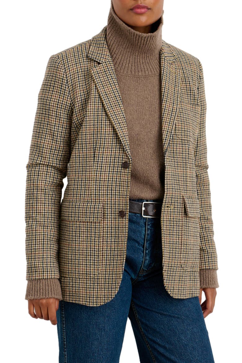 Eleanor Houndstooth Check Wool Blazer, Main, color, BROWN MULTI