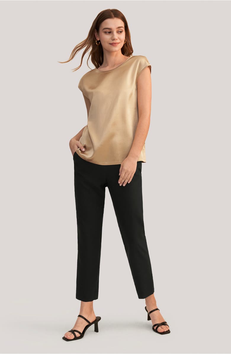 Lilysilk Basic Cap Sleeves Silk Tee, Alternate, color, Light Camel