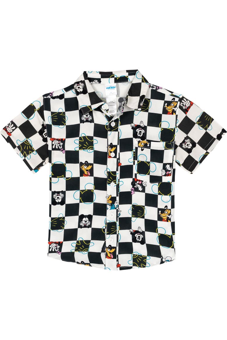 Mickey Mouse Short Sleeve Button-Down Shirt, Main, color, Charcoal Checkerboard