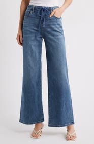 HINT OF BLU Mighty Drawstring High Waist Wide Leg Jeans