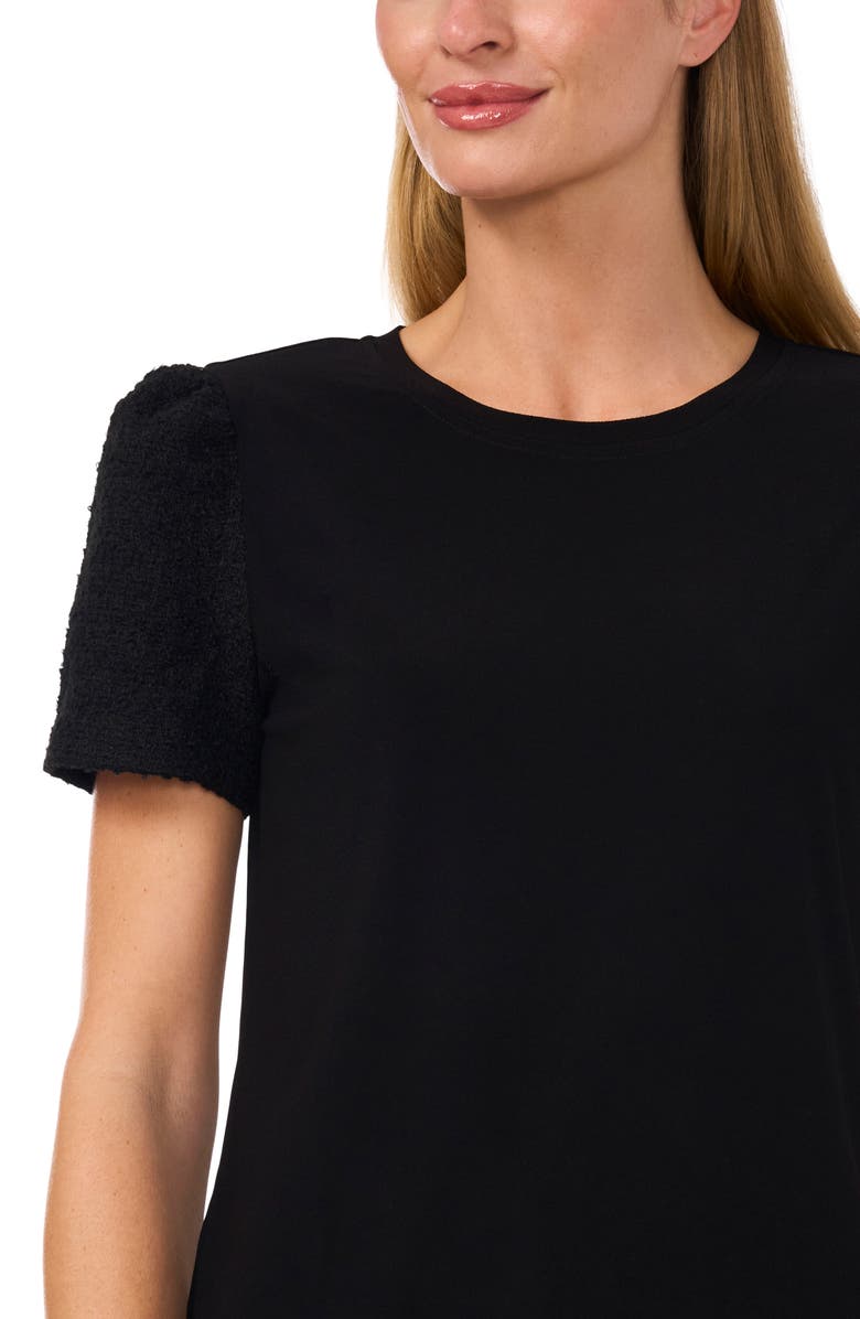 CeCe Short Sleeve Mixed Media Top, Alternate, color,