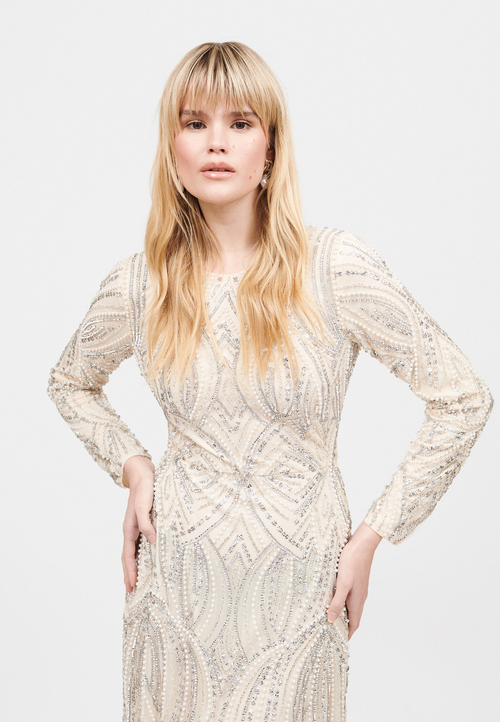 Maryisa Modest Embellished Sequin Beaded Maxi Dress