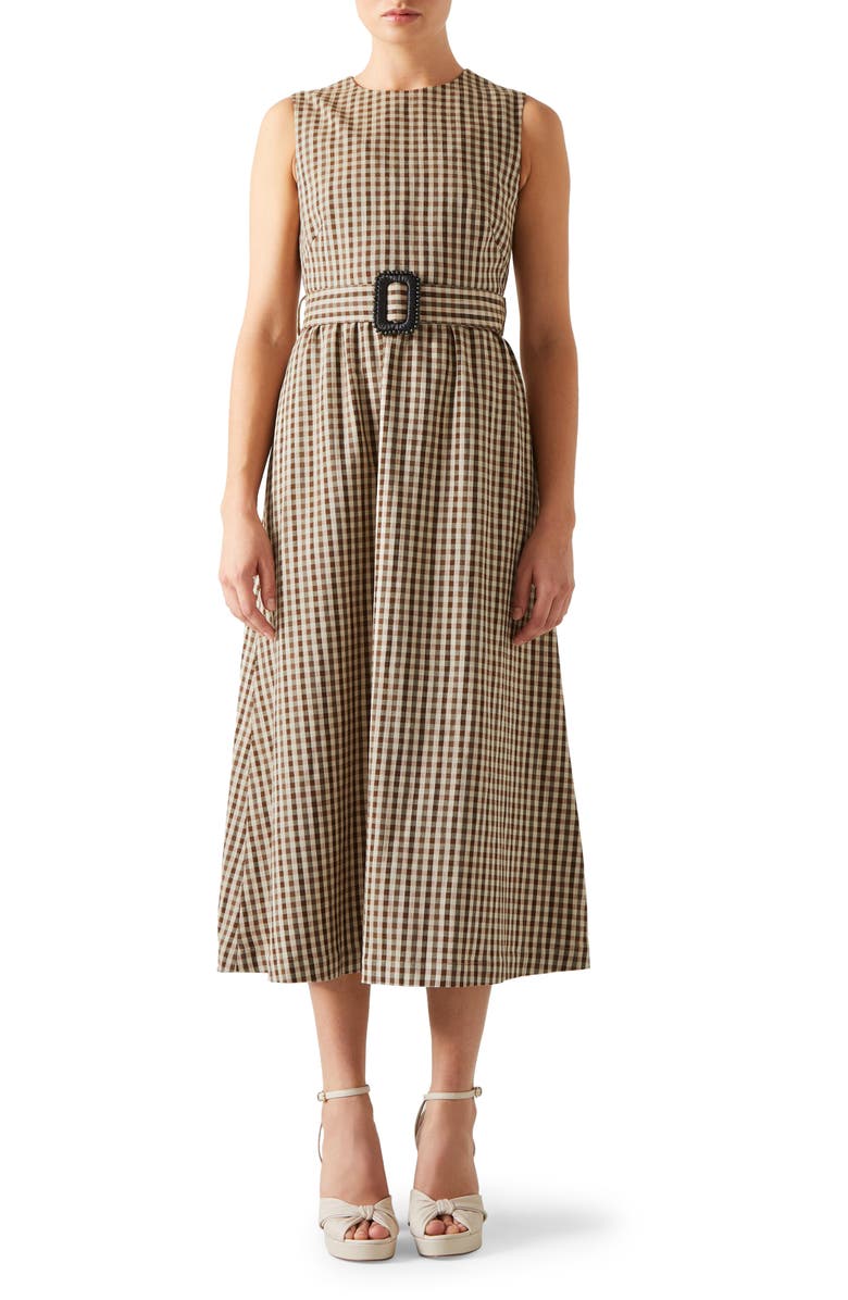 LK Bennett Rae Check Sleeveless Midi Dress, Main, color, 