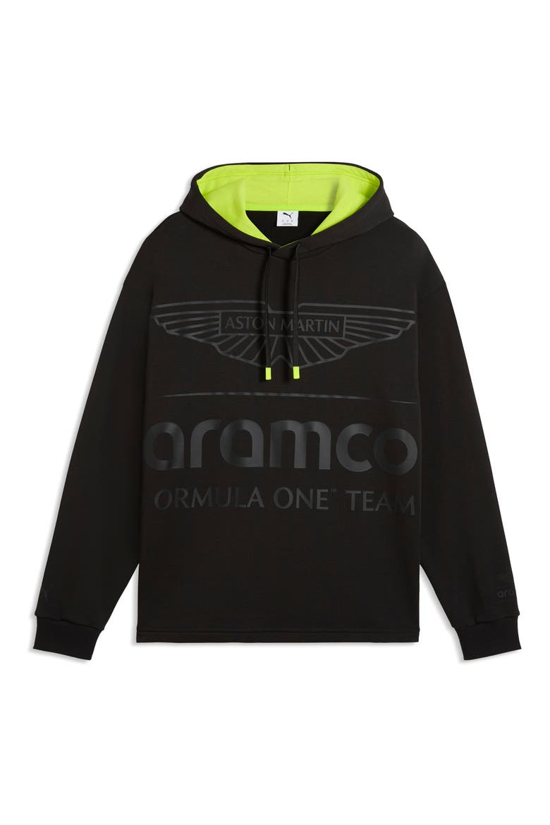 AMF1 Relaxed Fit Logo Graphic Hoodie, Main, color, PUMA BLACK