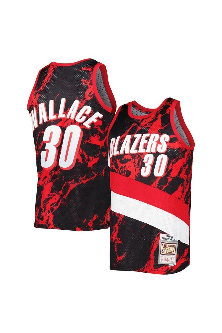Men's Mitchell & Ness Rasheed Wallace Black Portland Trail Blazers 1999/00 Hardwood Classics Marble Swingman Jersey, Alternate, color, Black