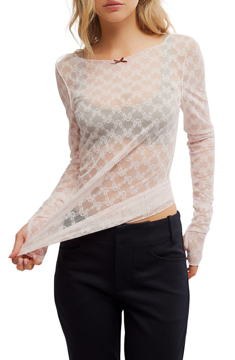 Free People From Me to You Long Sleeve Sheer Lace T-Shirt, Main, color, Blossom