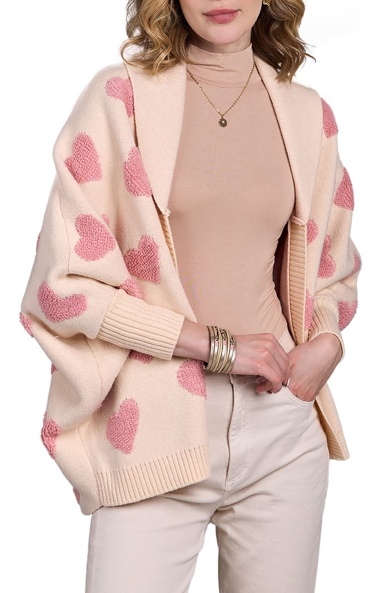 SAACHI Heart Open Front Cardigan, Main, color, White Pink