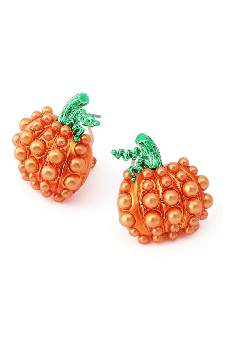 Imitation Pearl Pumpkin Stud Earrings, Alternate, color, ORANGE