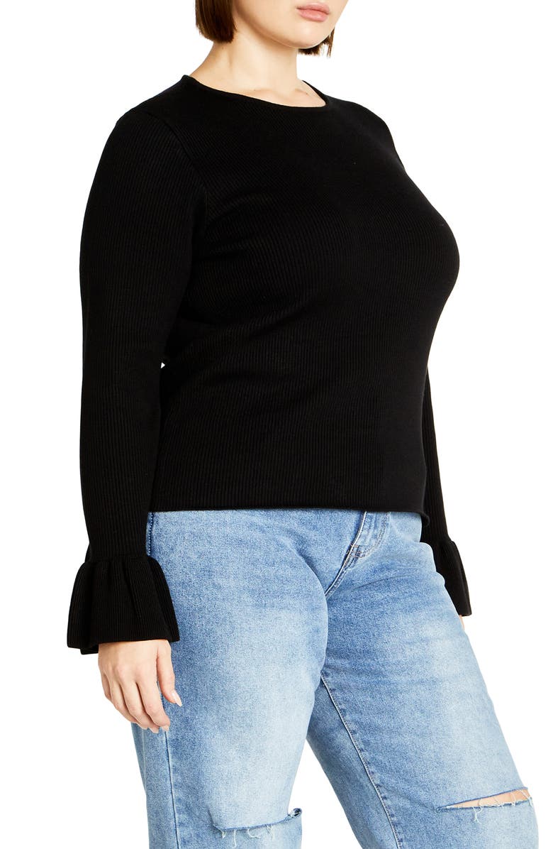 City Chic Selena Bell Sleeve Rib Sweater, Alternate, color, 