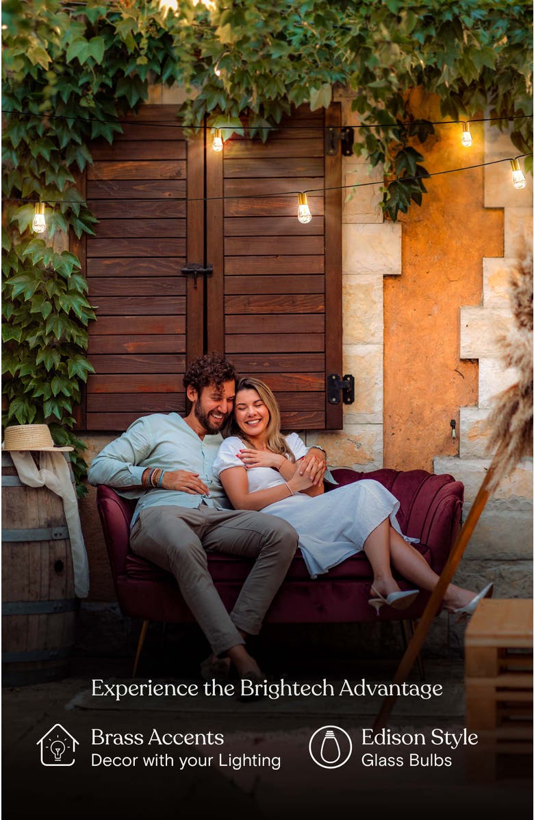 Brightech 28 ft, 12 Light Solar Powered Heavy Duty LED Outdoor String Lights, Gold Accent Brass Socket, Weatherproof Bulbs, Alternate, color, 28 Ft 12 Bulbs | Warm White