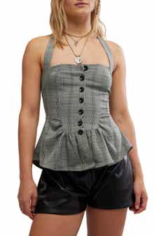 Free People Anastasia Plaid Peplum Halter Top
