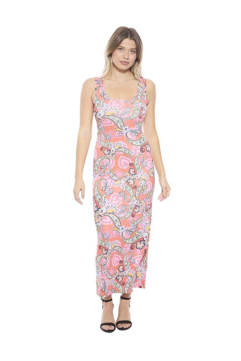 Womens Paisley Scoop Neck Sleeveless Racerback Tank Maxi Dress, Main, color, Orange Multi