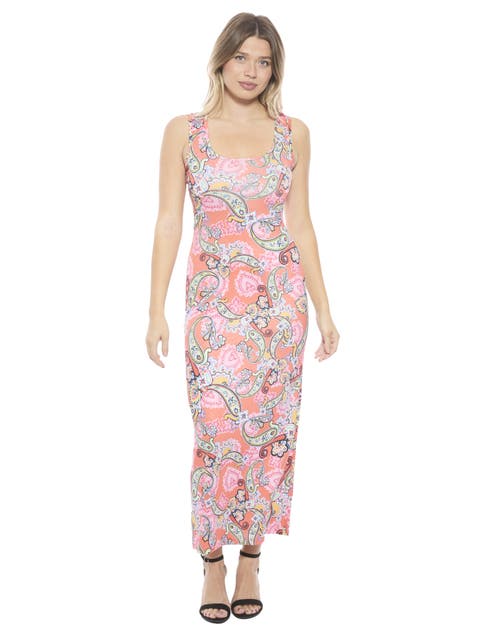 Womens Paisley Scoop Neck Sleeveless Racerback Tank Maxi Dress