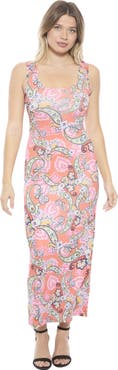 24seven Comfort Apparel Womens Paisley Scoop Neck Sleeveless Racerback Tank Maxi Dress