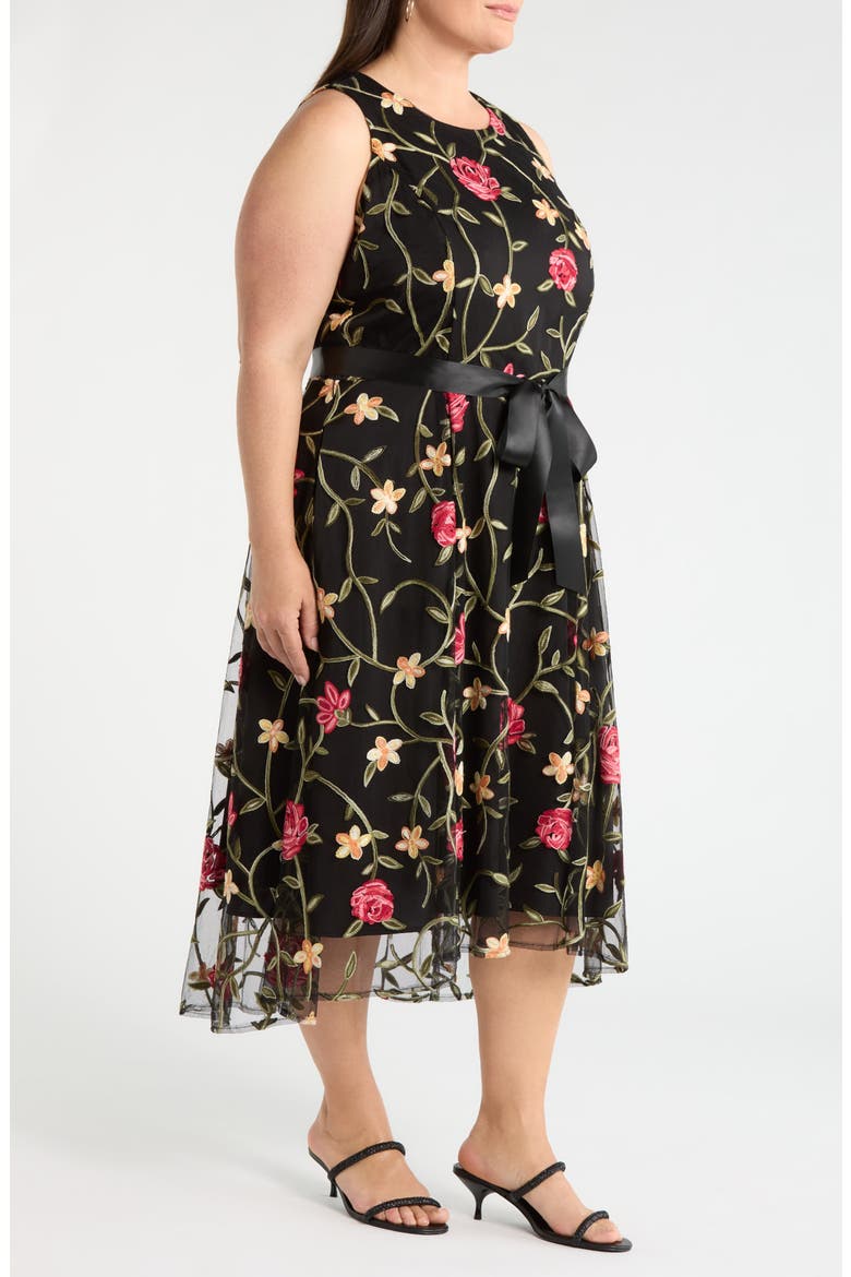 Embroidered Sleeveless Midi Dress, Alternate, color, BLACK MULTI