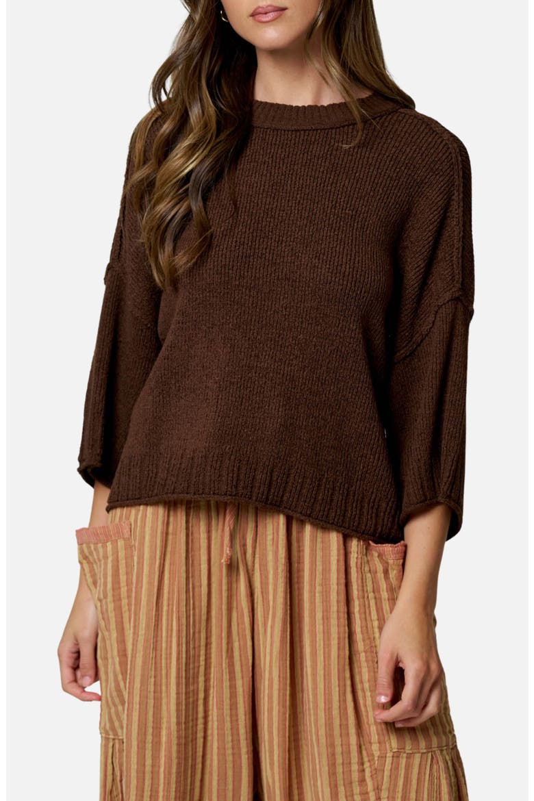 Raw Edge Drop Shoulder Sweater, Main, color, CHOCOLATE BROWN