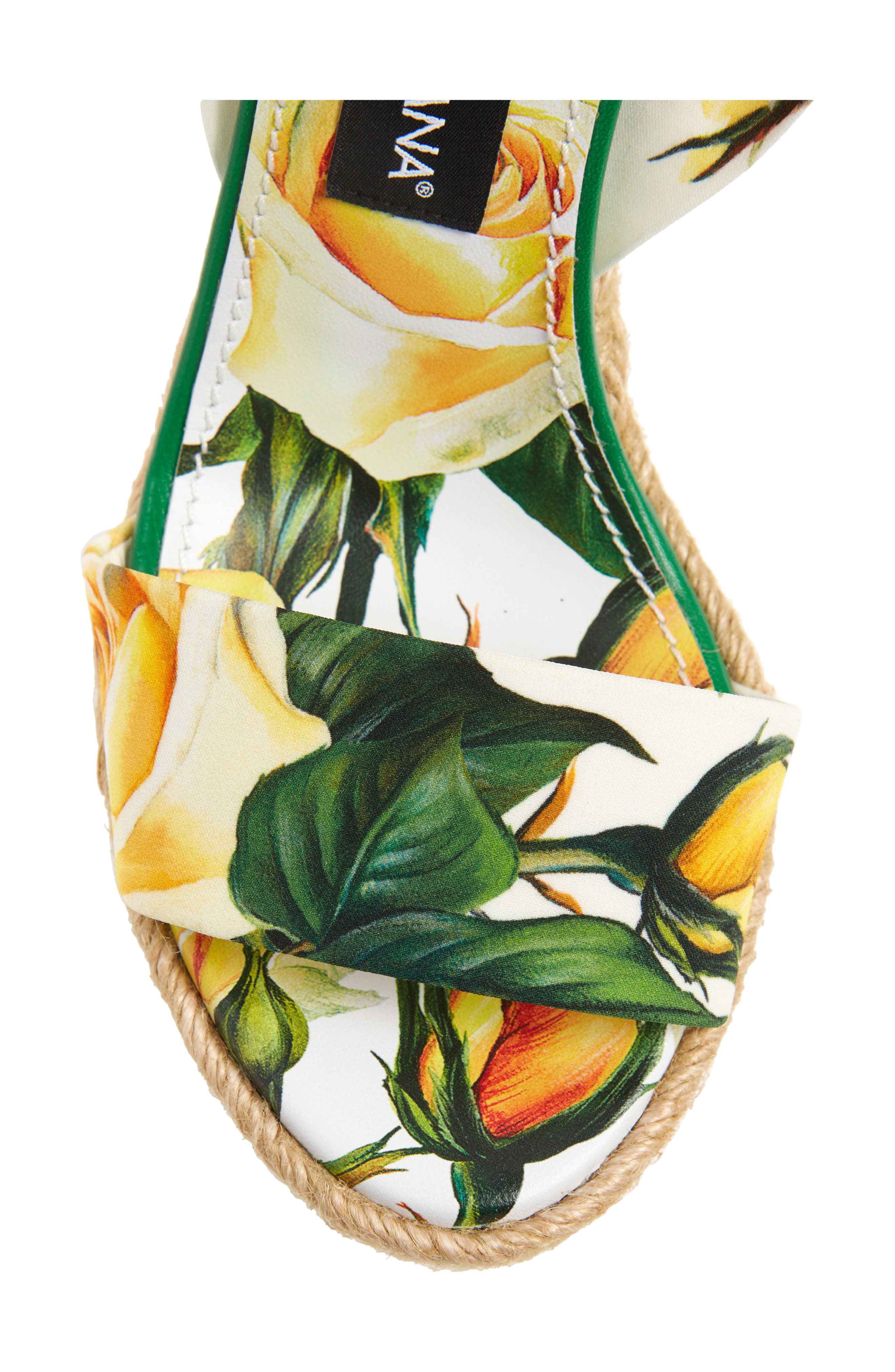 Dolce&Gabbana Floral Print Ankle Tie Wedge Sandal, Alternate, color, Yellow Multi