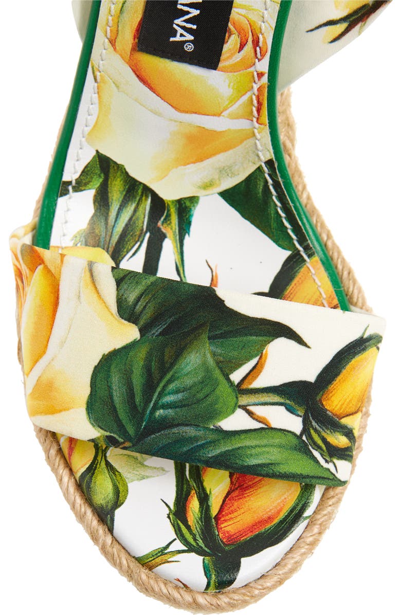 Dolce&Gabbana Floral Print Ankle Tie Wedge Sandal, Alternate, color, Yellow Multi