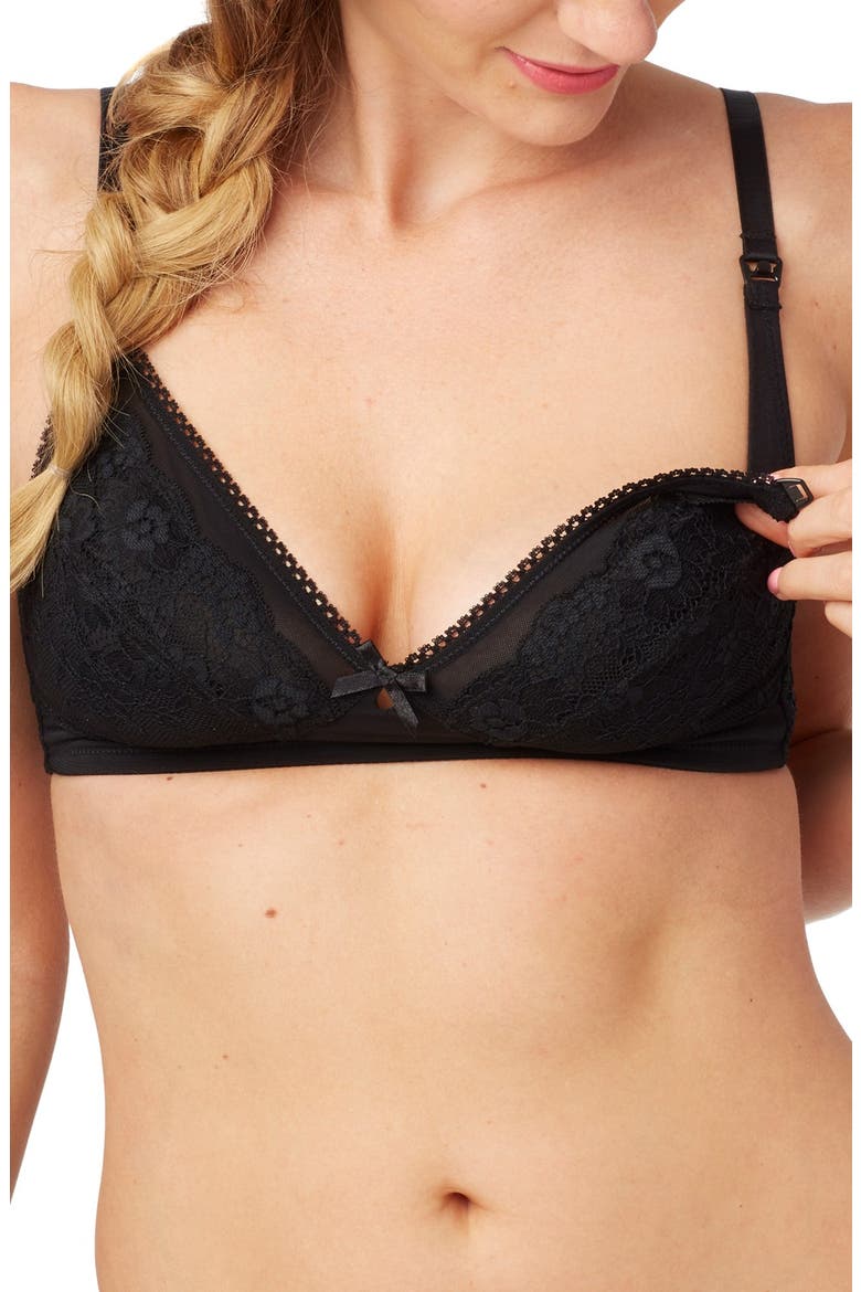 Unlined Wireless Lace Nursing Maternity Bra, Alternate, color, BLACK