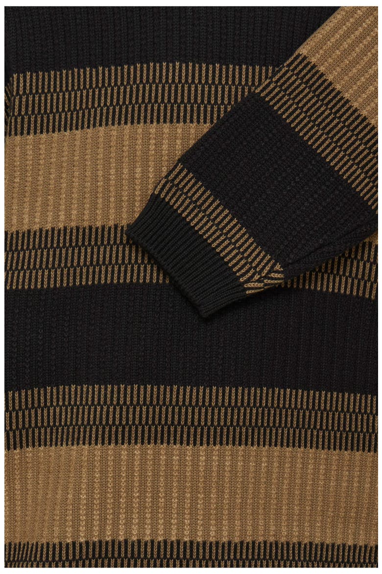 Striped Rib Stitch Crewneck Sweater, Alternate, color, BLACK