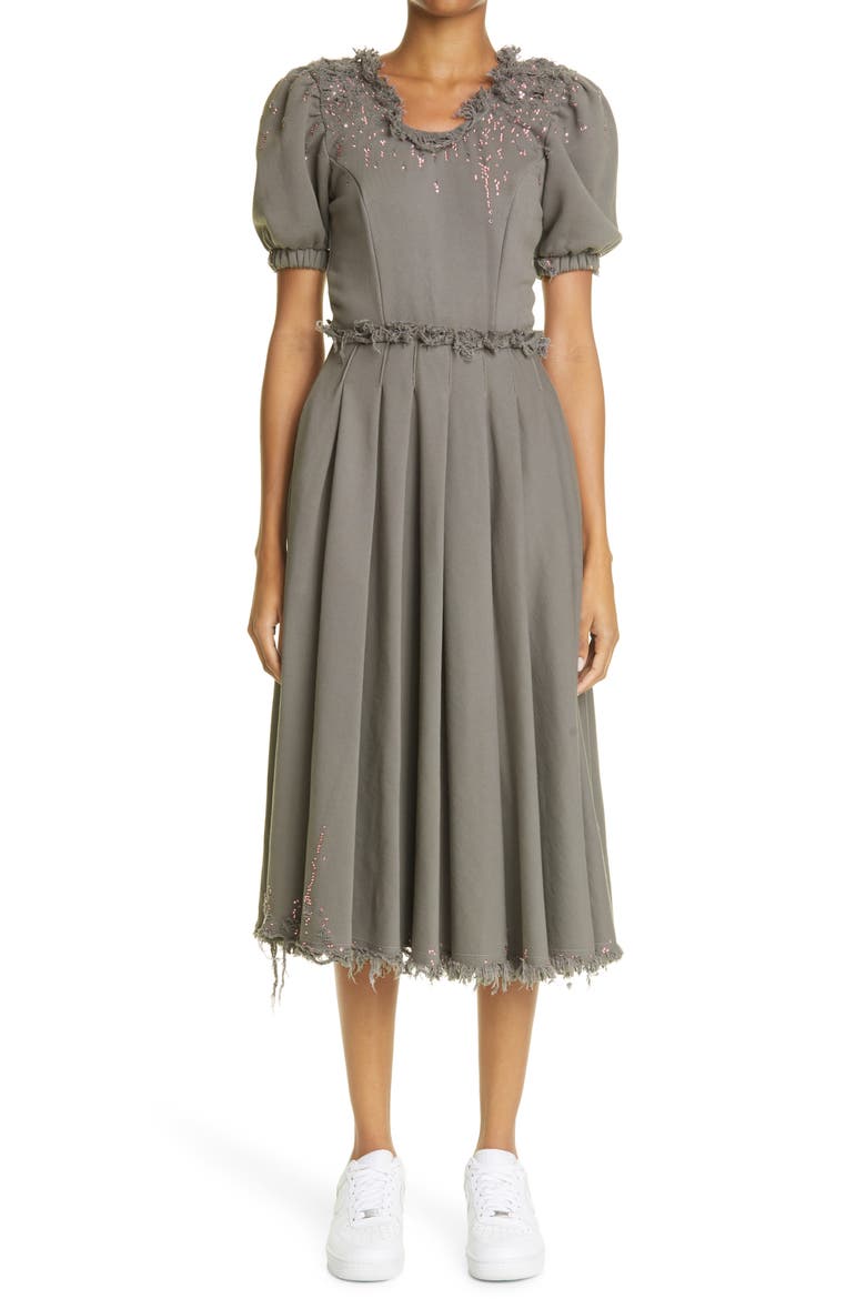 Crystal Embellished Puff Sleeve Dress, Main, color, GREY