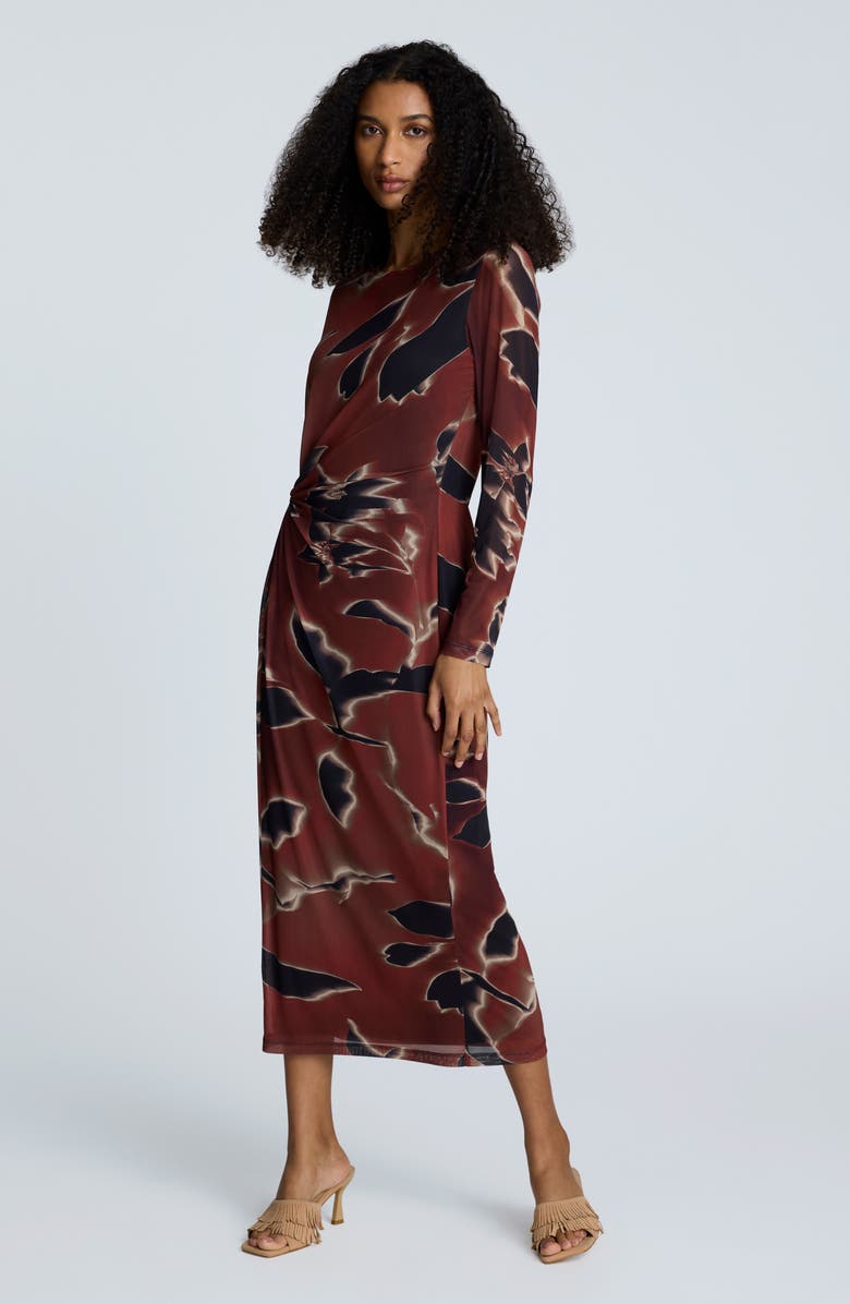 Kenneth Cole Side Knot Long Sleeve Midi Dress, Alternate, color,