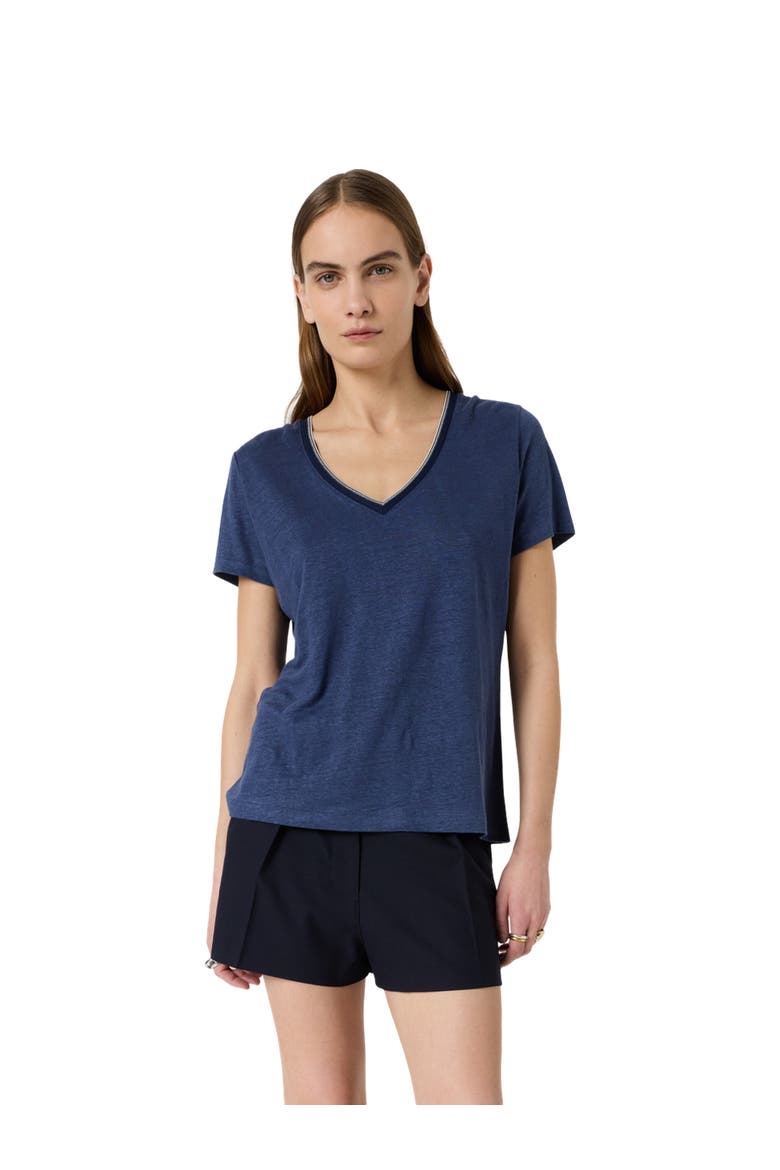Mirana Linen V-Neck T-Shirt, Main, color, Indigo