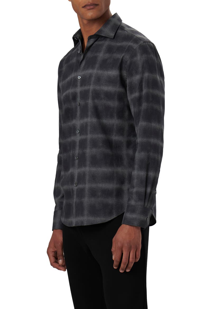 Axel Shaped Fit Windowpane Plaid Stretch Cotton Button-Up Shirt, Alternate, color, ANTHRACITE