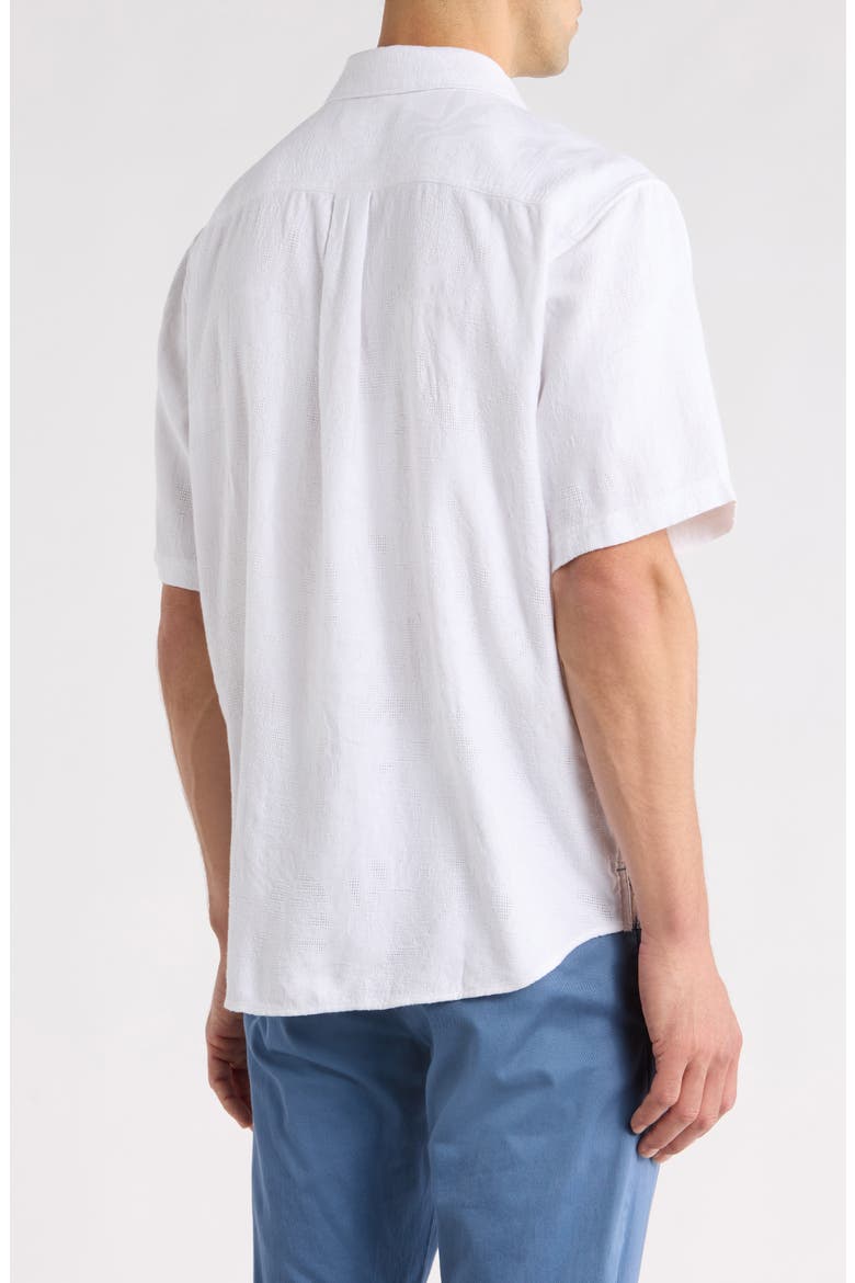 Breeze Island Short Sleeve Cotton Jacquard Button-Up Shirt, Alternate, color, WHITE