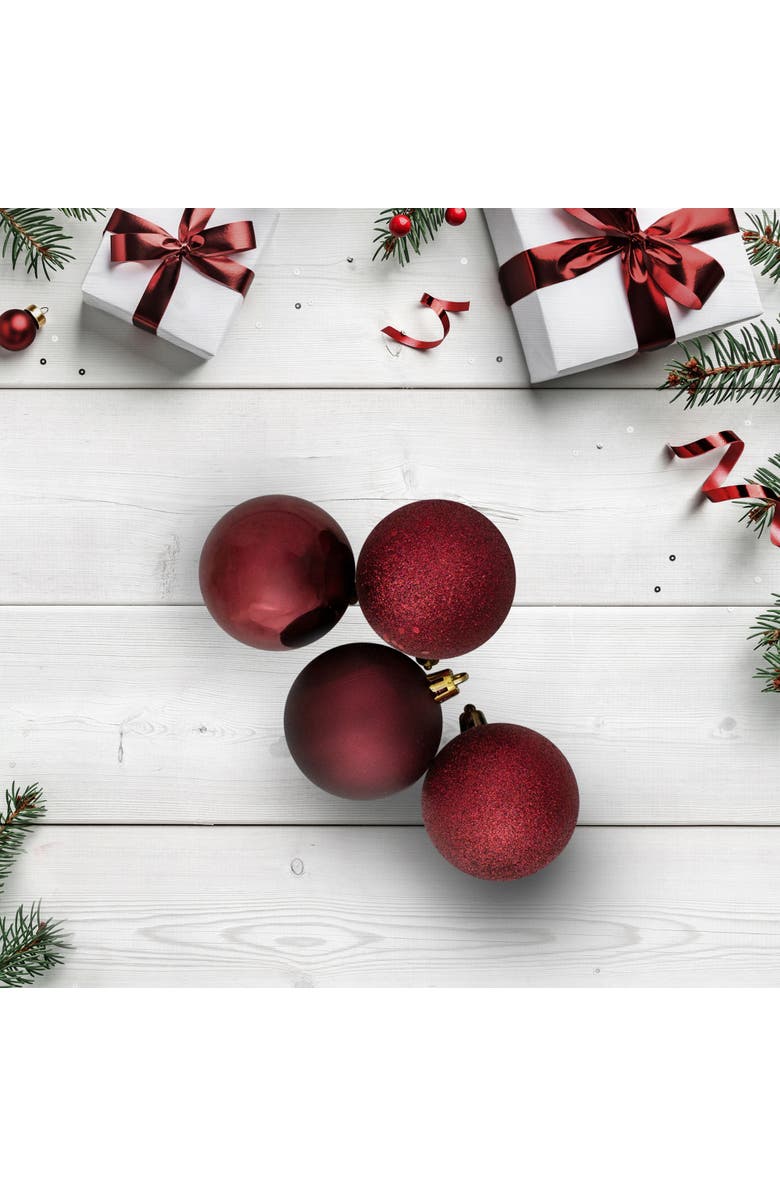 Northlight 12ct Burgundy Shatterproof 4-Finish Christmas Ball Ornaments 3.25", Alternate, color, Red
