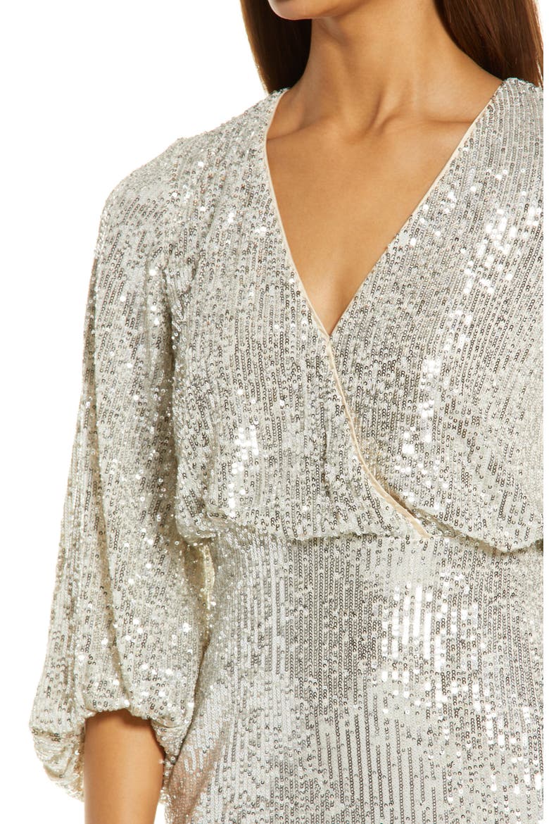 Sequin Balloon Sleeve Cocktail Dress, Alternate, color, SIL