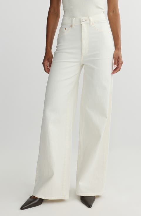Hepburn High Waist Ankle Wide Leg Jeans (Eggshell)
